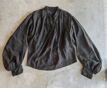 1900s Black Silk Bishop Sleeve Wrap Blouse