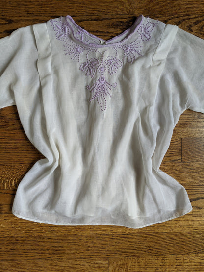 1910s Lilac Embroidered Blouse