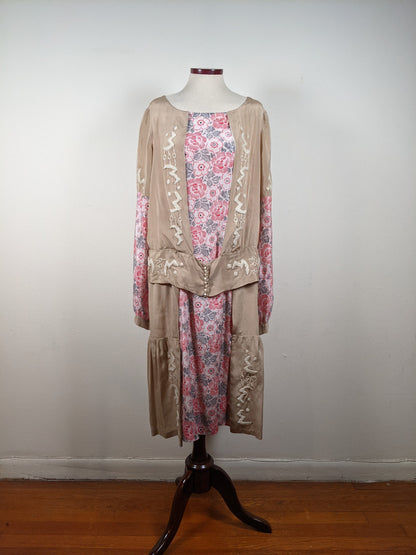 1920s Silk Floral Dress