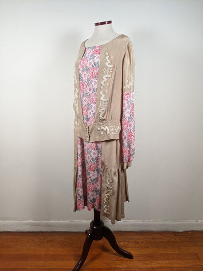 1920s Silk Floral Dress