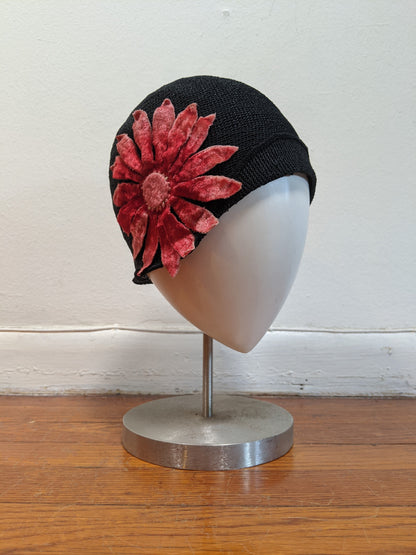 1920s Black + Pink Cloche Hat
