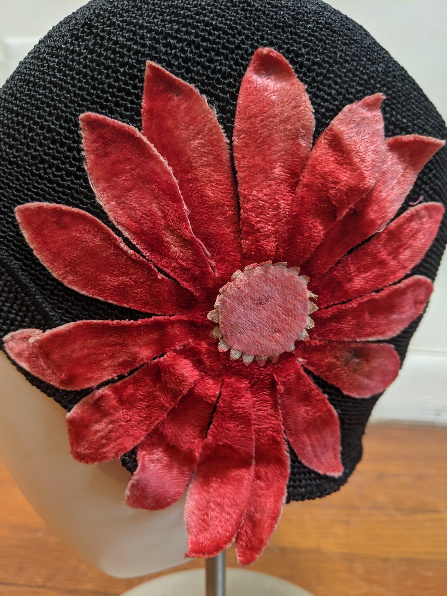 1920s Black + Pink Cloche Hat