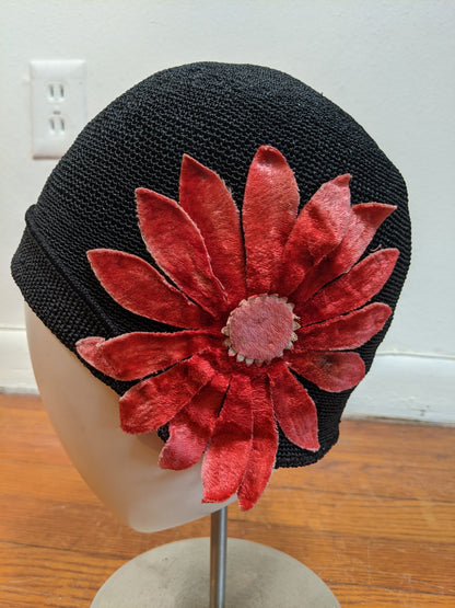 1920s Black + Pink Cloche Hat