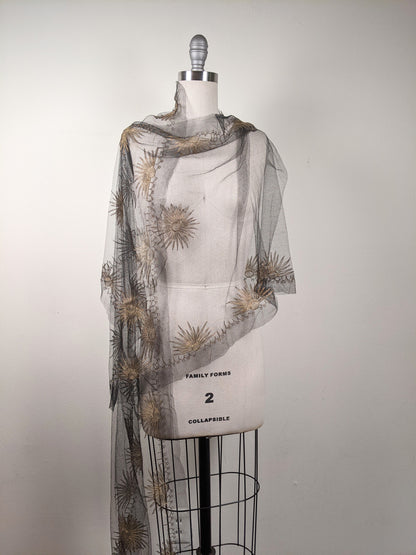 1920s Black + Gold Metallic Embroidered Sun Shawl