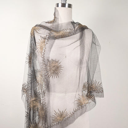 1920s Black + Gold Metallic Embroidered Sun Shawl