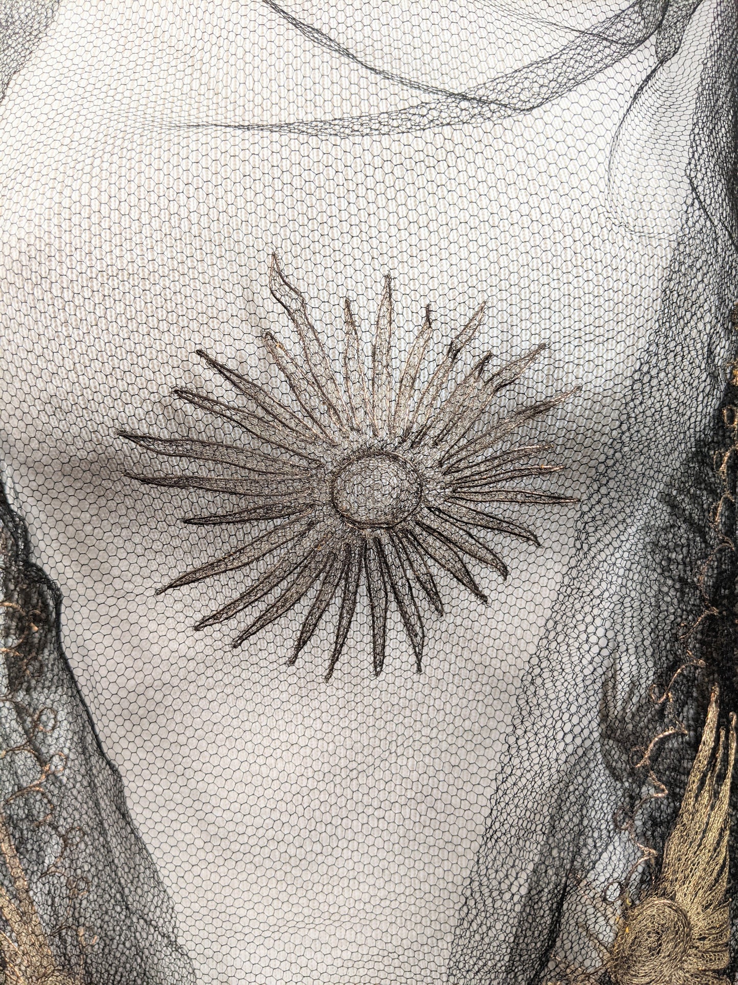 1920s Black + Gold Metallic Embroidered Sun Shawl