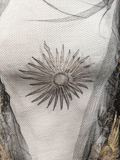 1920s Black + Gold Metallic Embroidered Sun Shawl