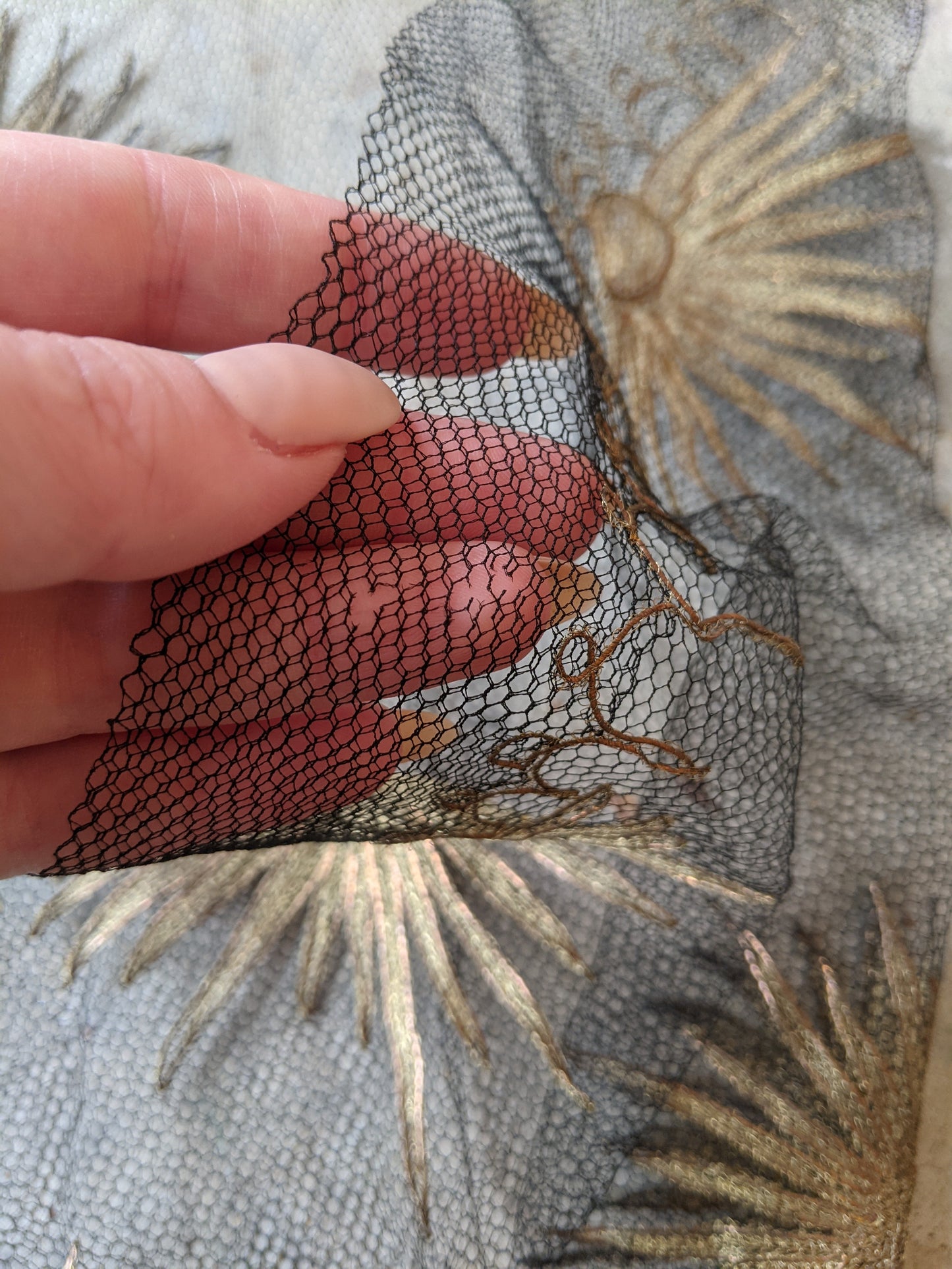 1920s Black + Gold Metallic Embroidered Sun Shawl