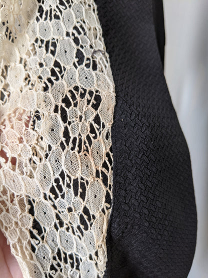 1930s Black Rayon + Lace Dress