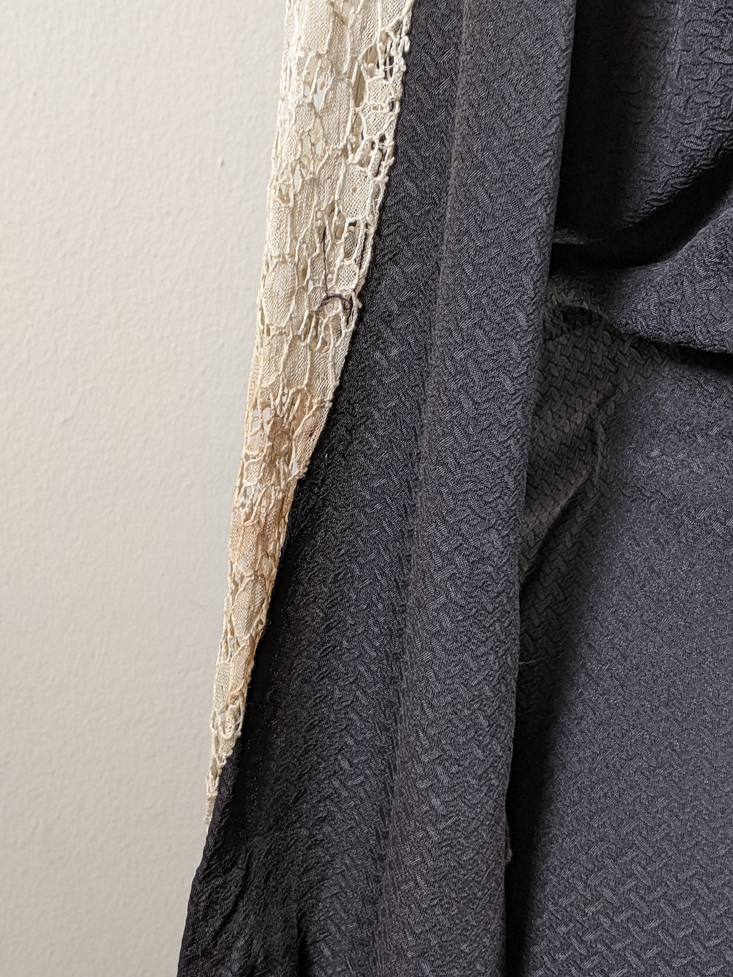 1930s Black Rayon + Lace Dress