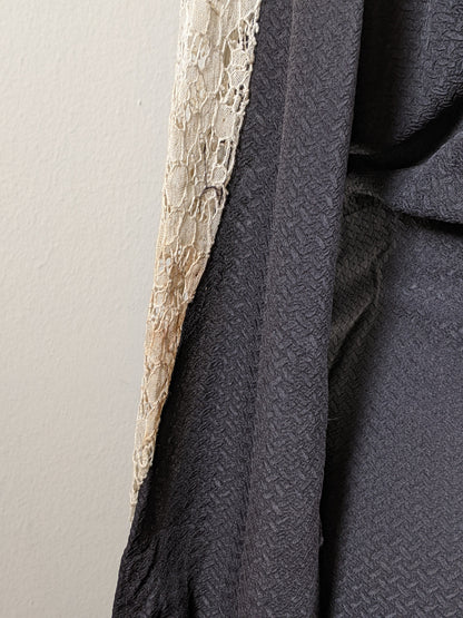 1930s Black Rayon + Lace Dress