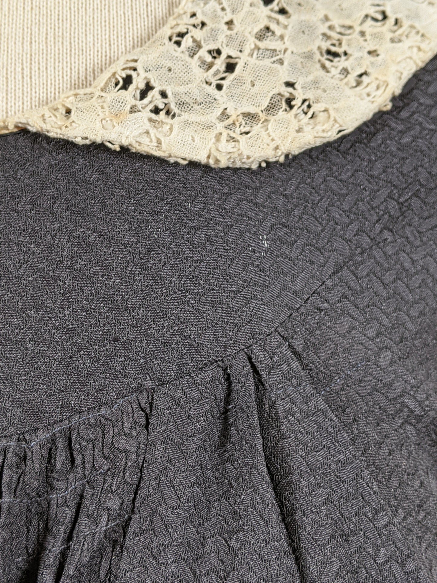 1930s Black Rayon + Lace Dress