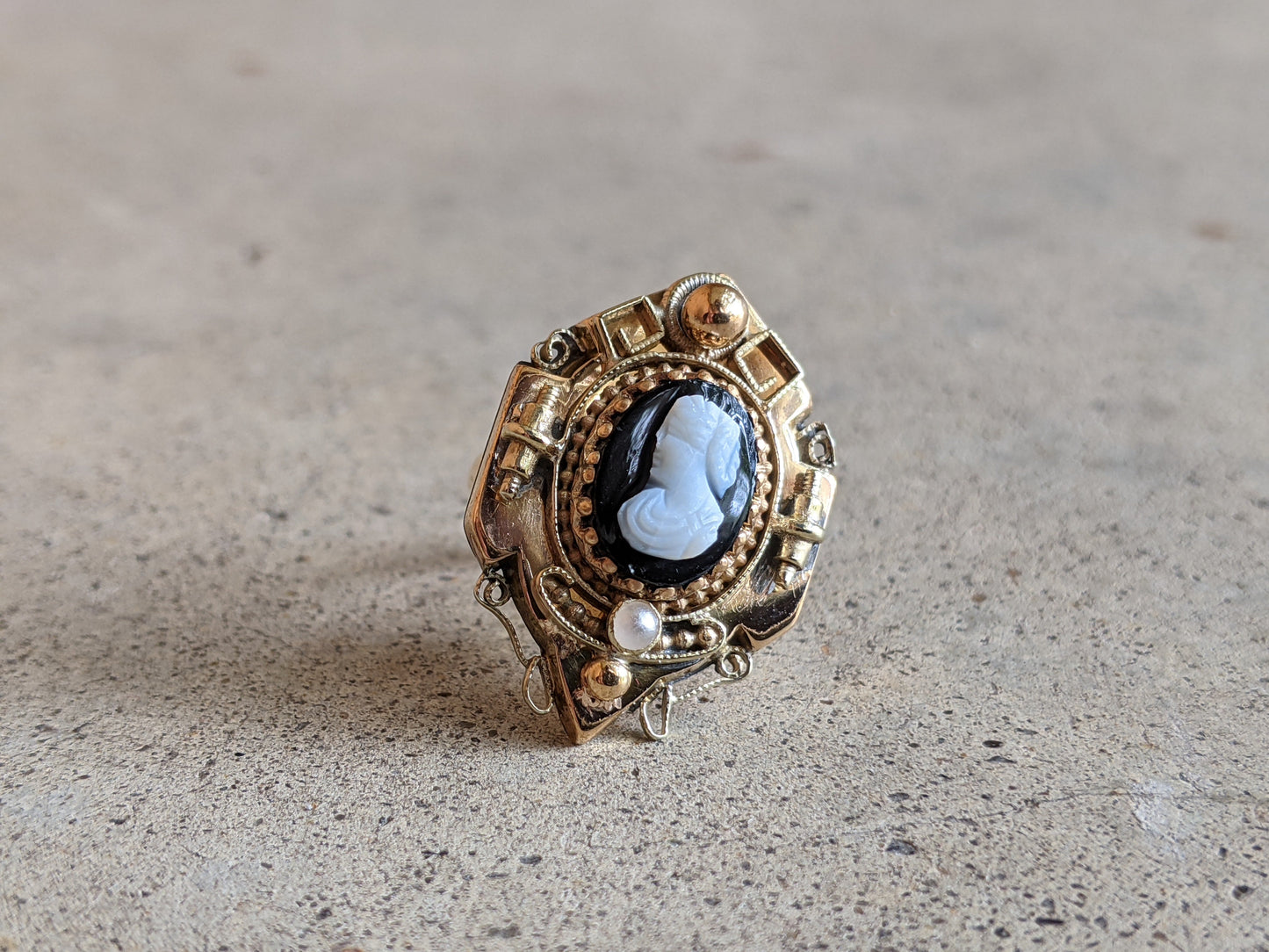 19th c. 14k Gold Etruscan Revival Cameo Ring