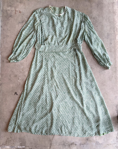 1930s Rayon Spiderweb Novelty Print Dress