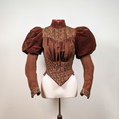 1890s Brown Velvet Gigot Sleeve Bodice