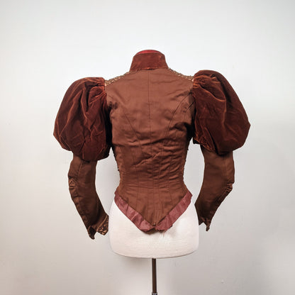 1890s Brown Velvet Gigot Sleeve Bodice