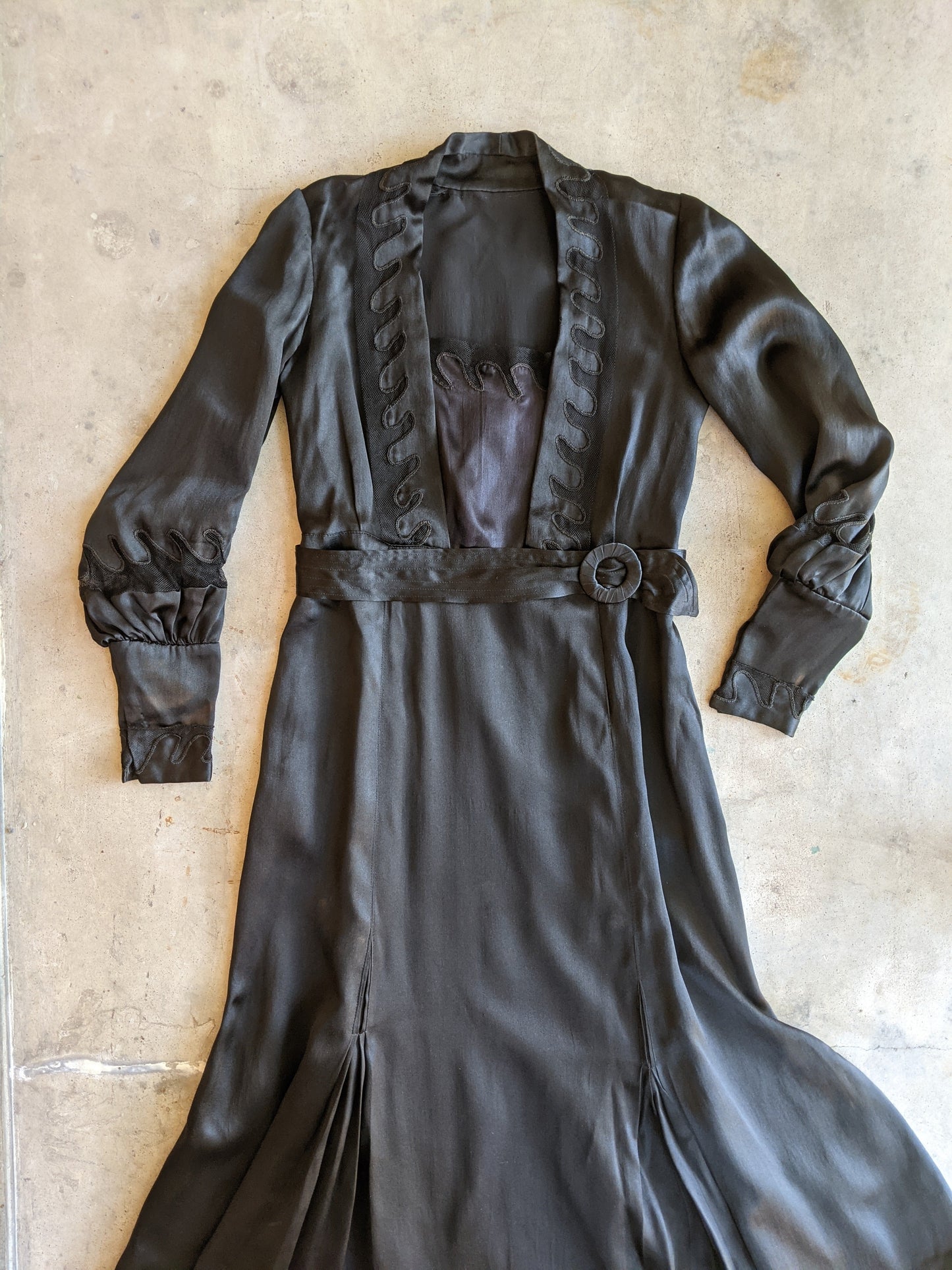 1930s Inky Black Silk Dress | XS-S