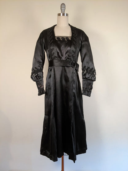 1930s Inky Black Silk Dress | XS-S
