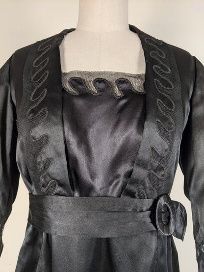 1930s Inky Black Silk Dress | XS-S