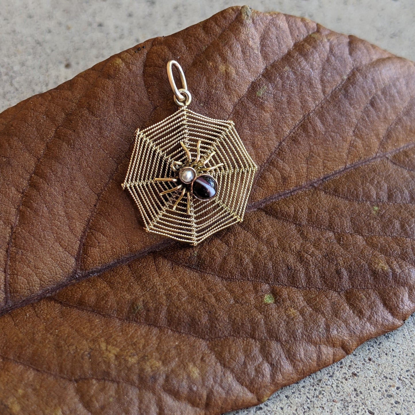 1900s 9k Gold Spider Web Pendant