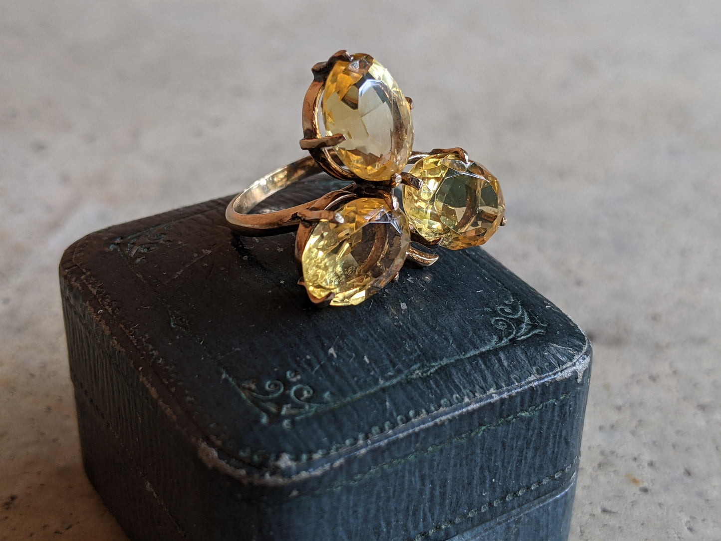 19th C. 10k Gold + Citrine Shamrock Ring