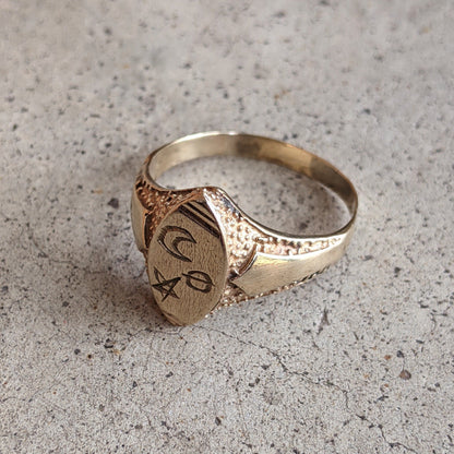 14k Gold Celestial Signet Ring c. Turn of the Century