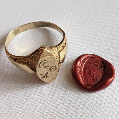 14k Gold Celestial Signet Ring c. Turn of the Century