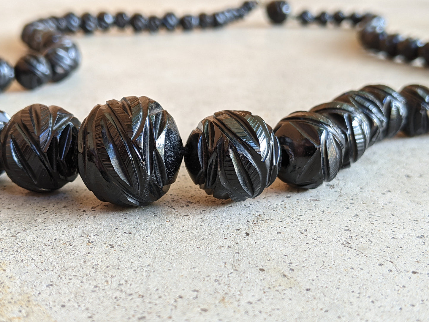 c. 1860s Carved Jet Bead Necklace