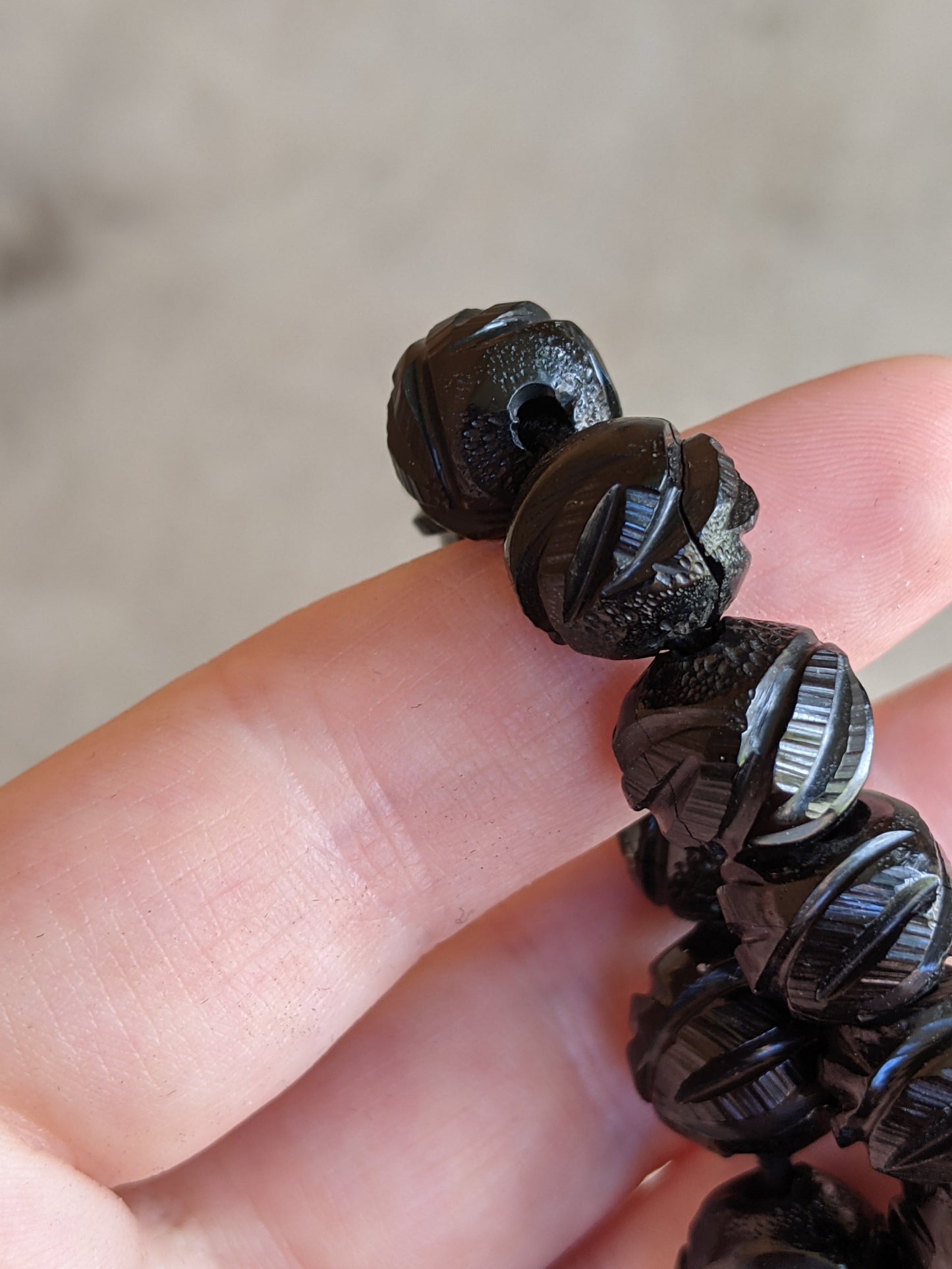c. 1860s Carved Jet Bead Necklace