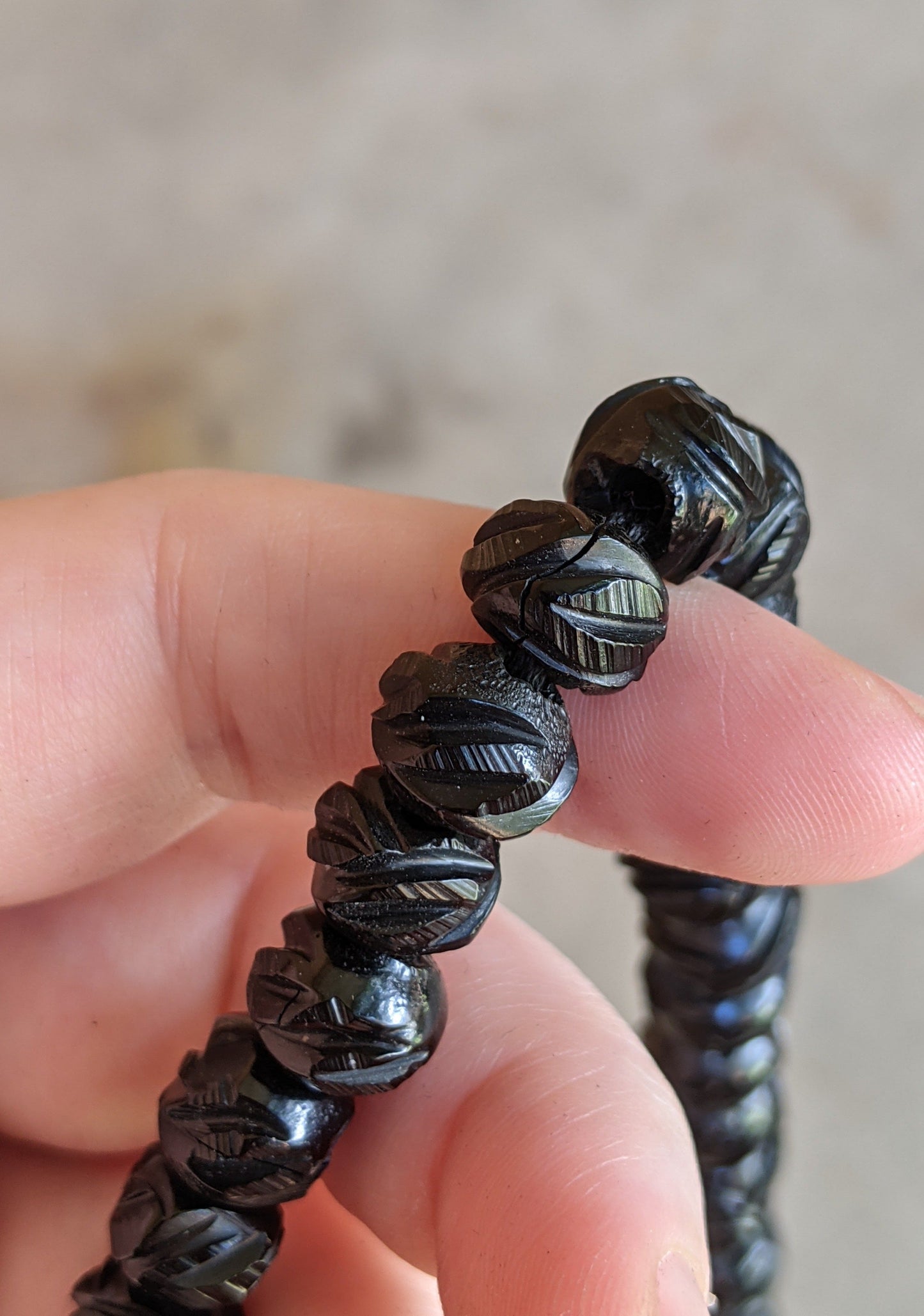 c. 1860s Carved Jet Bead Necklace