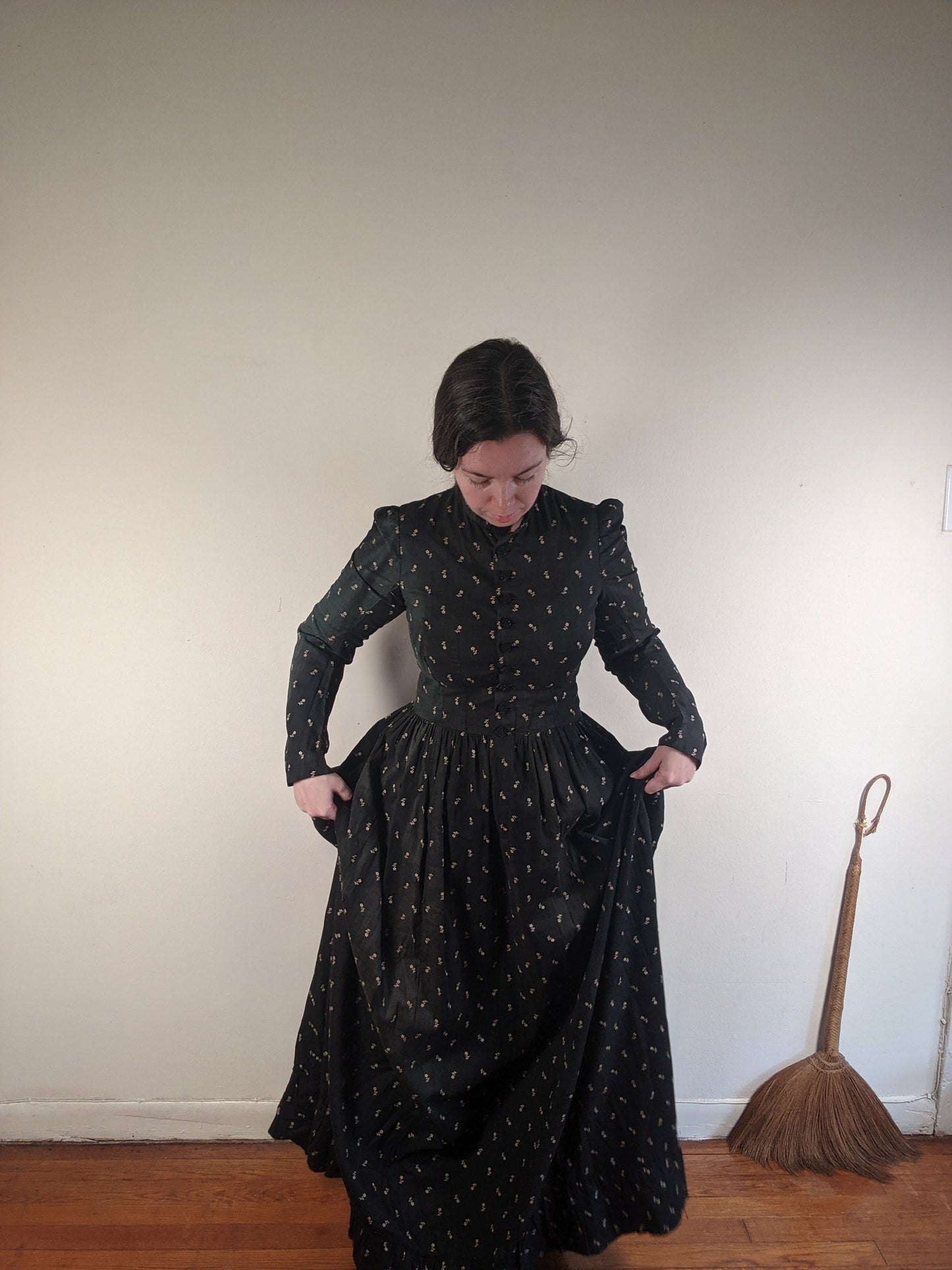 c. 1890s-1900s Dark Indigo Calico Dress