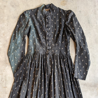 c. 1890s-1900s Dark Indigo Calico Dress