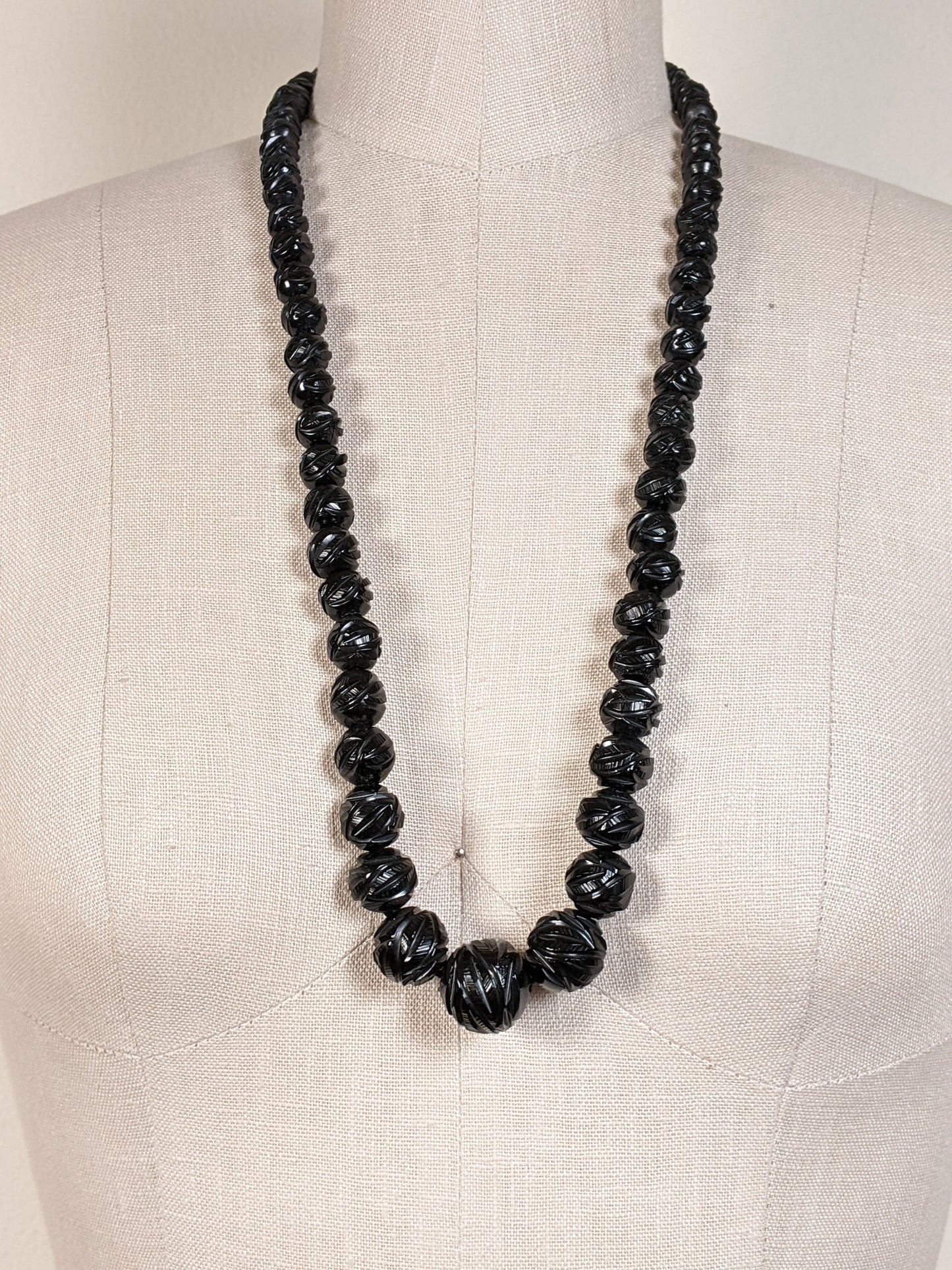 c. 1860s Carved Jet Bead Necklace