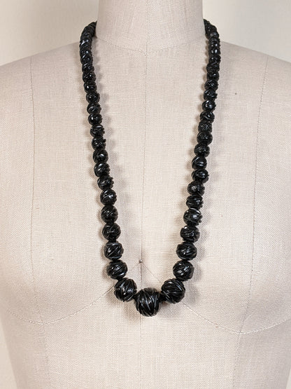 c. 1860s Carved Jet Bead Necklace