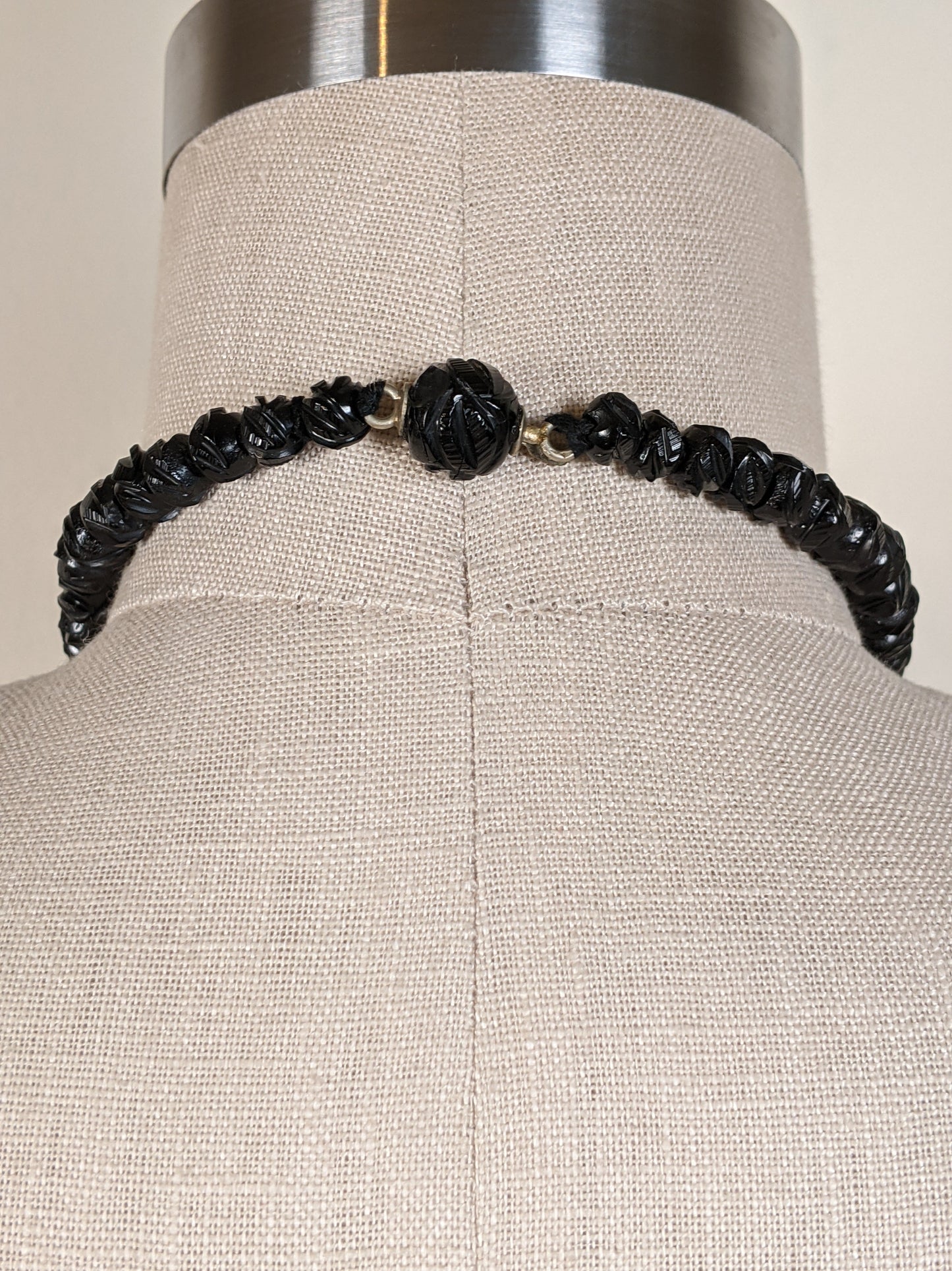 c. 1860s Carved Jet Bead Necklace