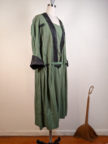 1920s Green Linen Dress