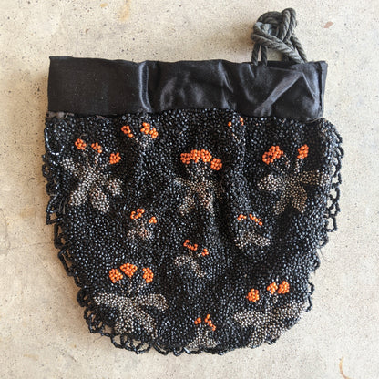 1930s-1940s Orange + Black Beaded Purse