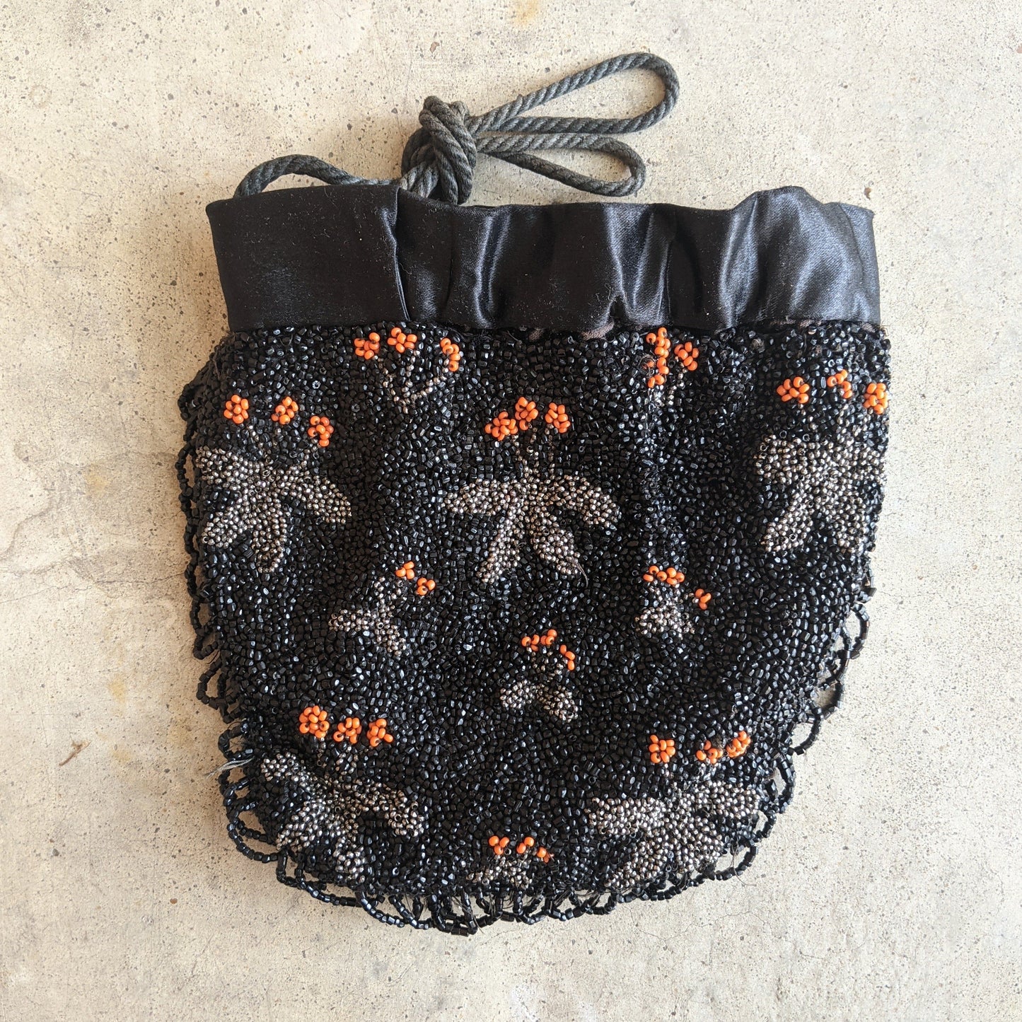 1930s-1940s Orange + Black Beaded Purse