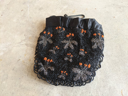 1930s-1940s Orange + Black Beaded Purse