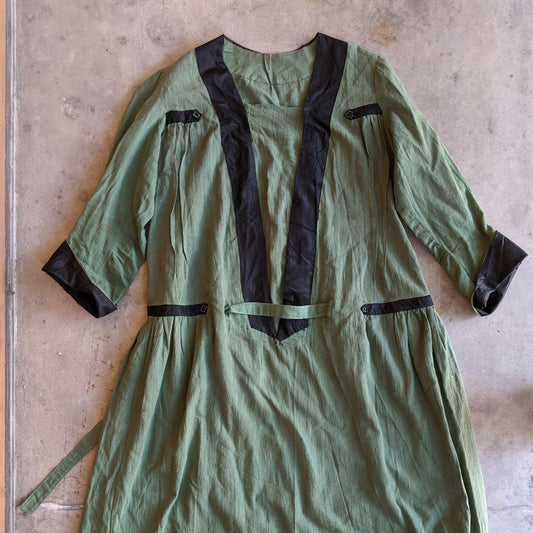 1920s Green Linen Dress