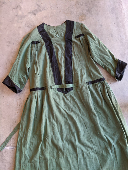 1920s Green Linen Dress