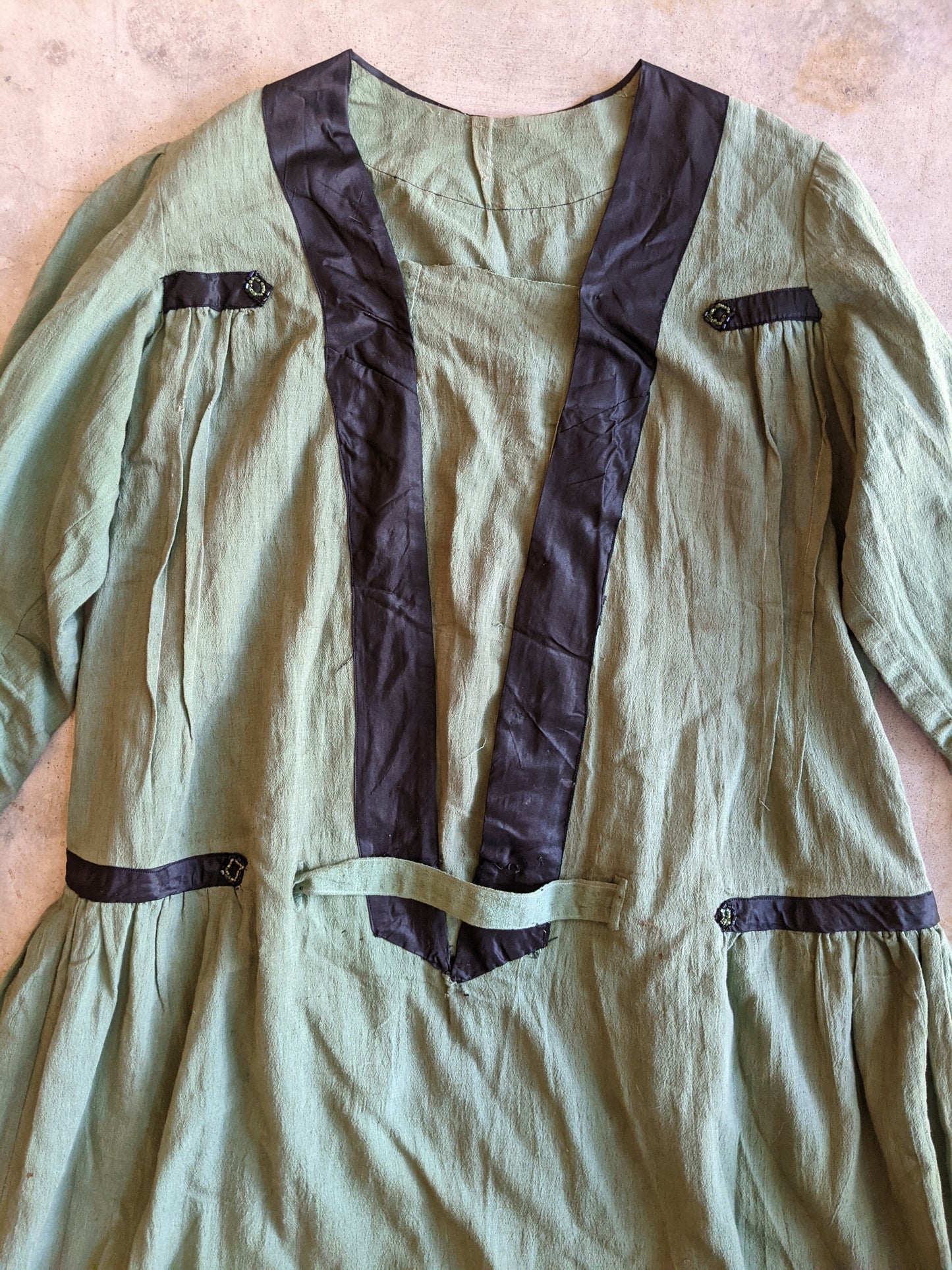 1920s Green Linen Dress