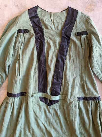 1920s Green Linen Dress