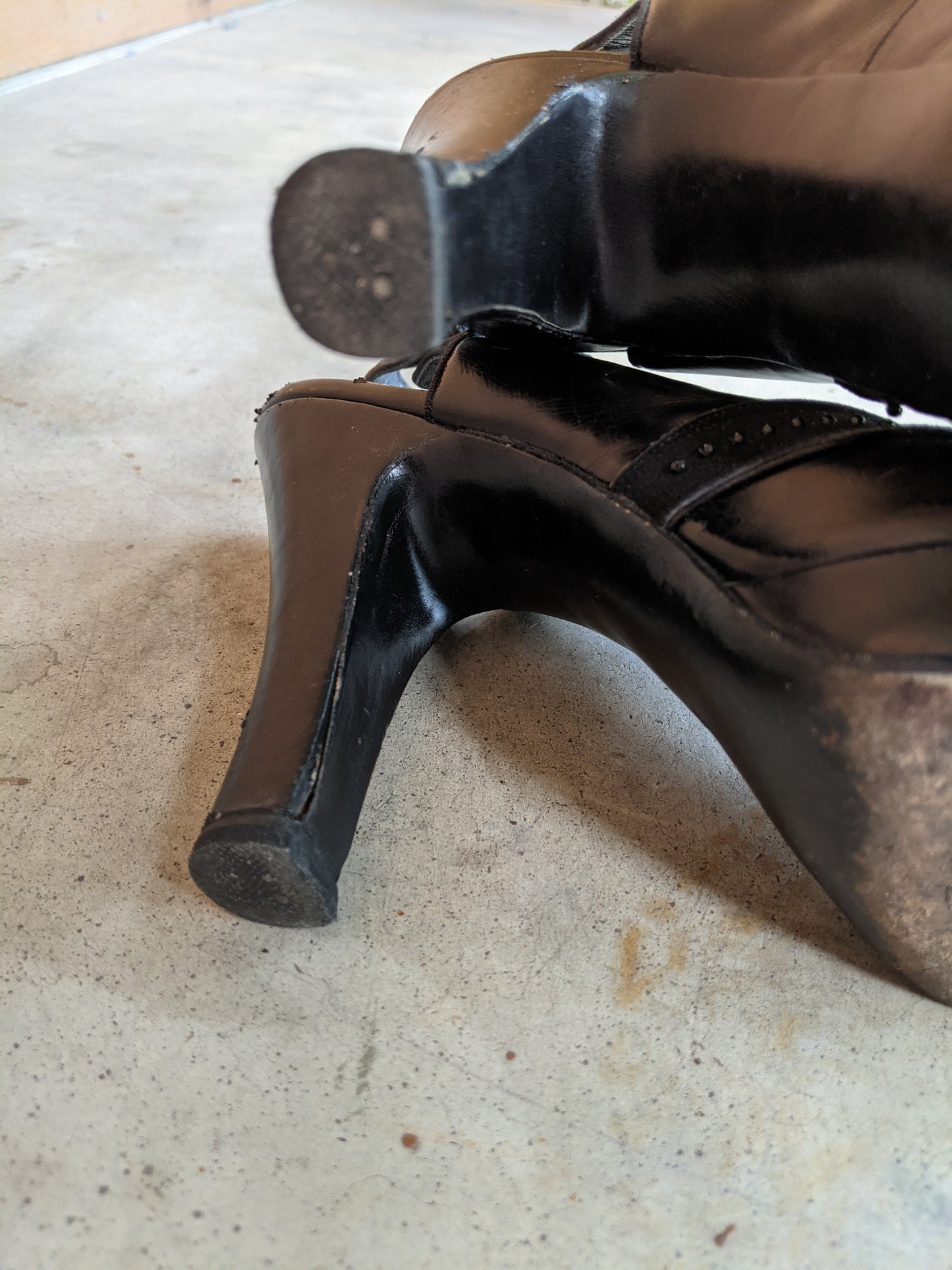 1940s Black Platform Peep Toe Heels | Sz 6N
