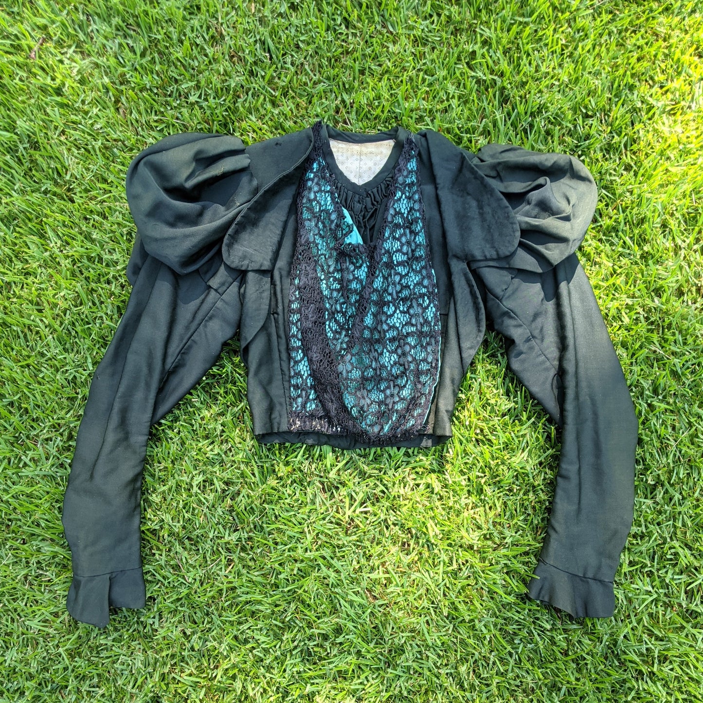 1890s Green + Black Gigot Sleeve Bodice