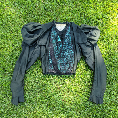 1890s Green + Black Gigot Sleeve Bodice