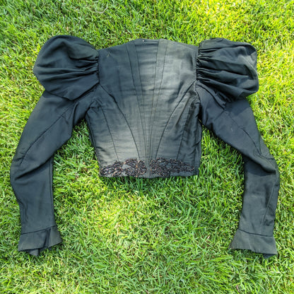 1890s Green + Black Gigot Sleeve Bodice