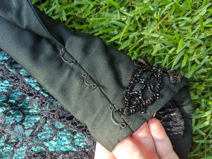 1890s Green + Black Gigot Sleeve Bodice