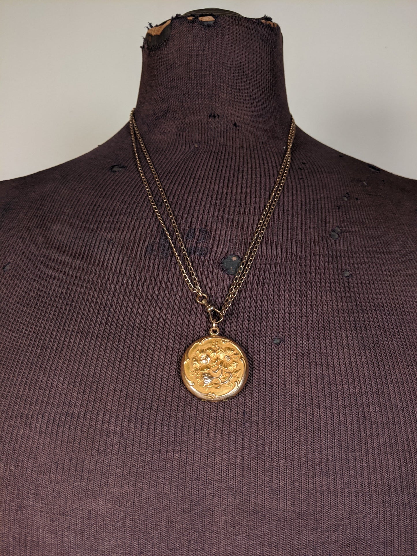 c. 1900s-1910s Locket + Long Guard Chain