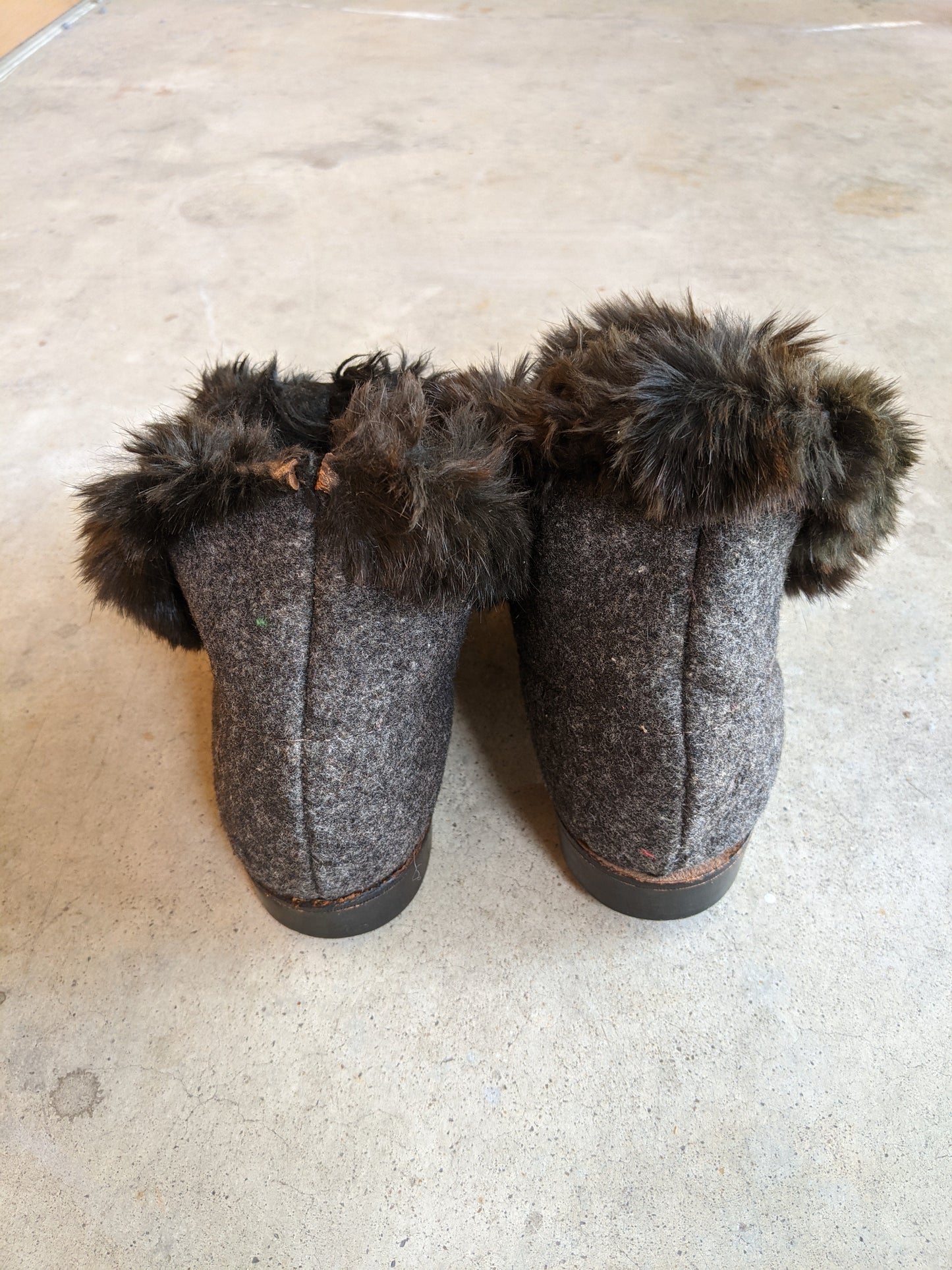 c. 1890s-1900s Felt + Fur Slippers